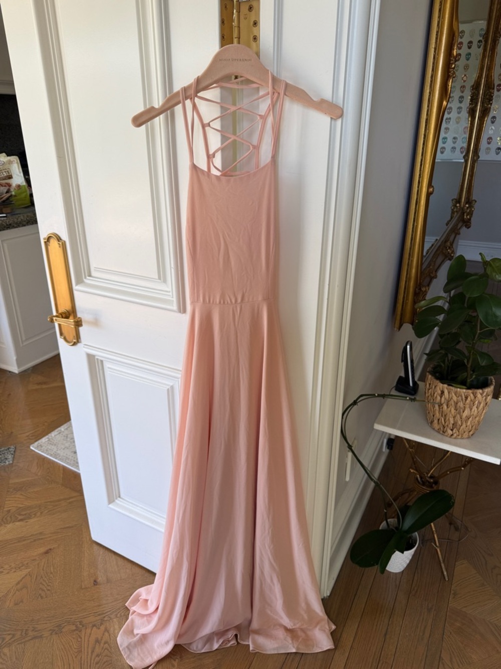 Lulu's Pale Pink Maxi Dress with Crisscross Back